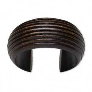 Chunky Brown Carved Ribbed Wood Modernist Avant Garde Cuff Bangle Bracelet